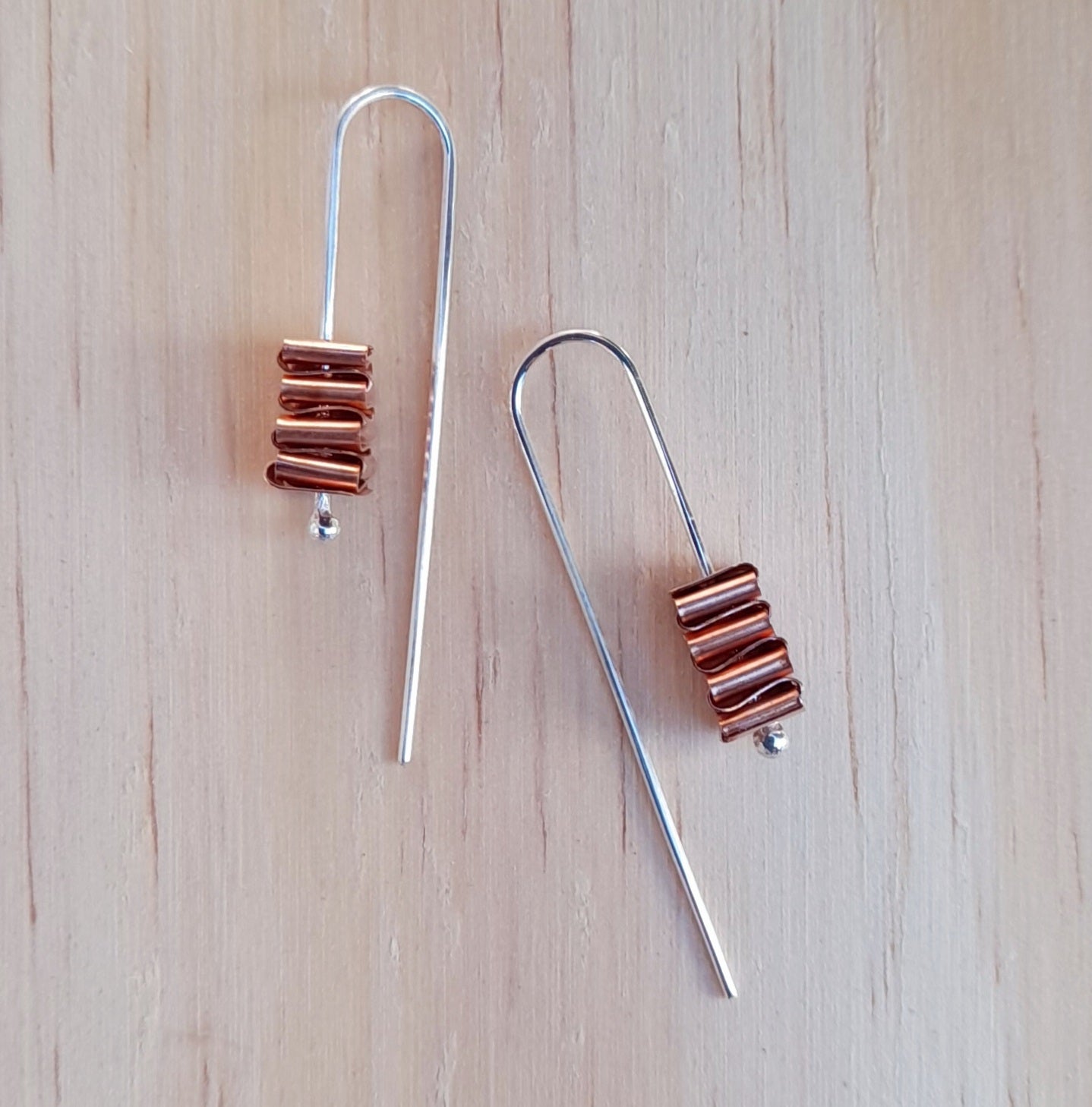 Origami silver and copper earrings