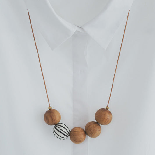 Wood Necklace with Ceramic Bead