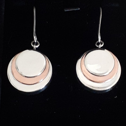 Round Layered Earring in Silver and Copper