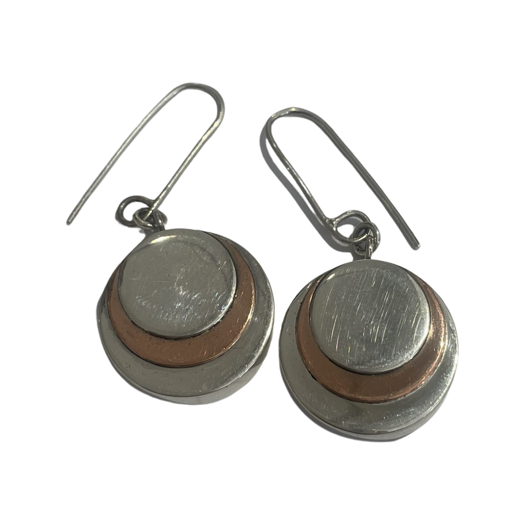 Round Layered Earring in Silver and Copper