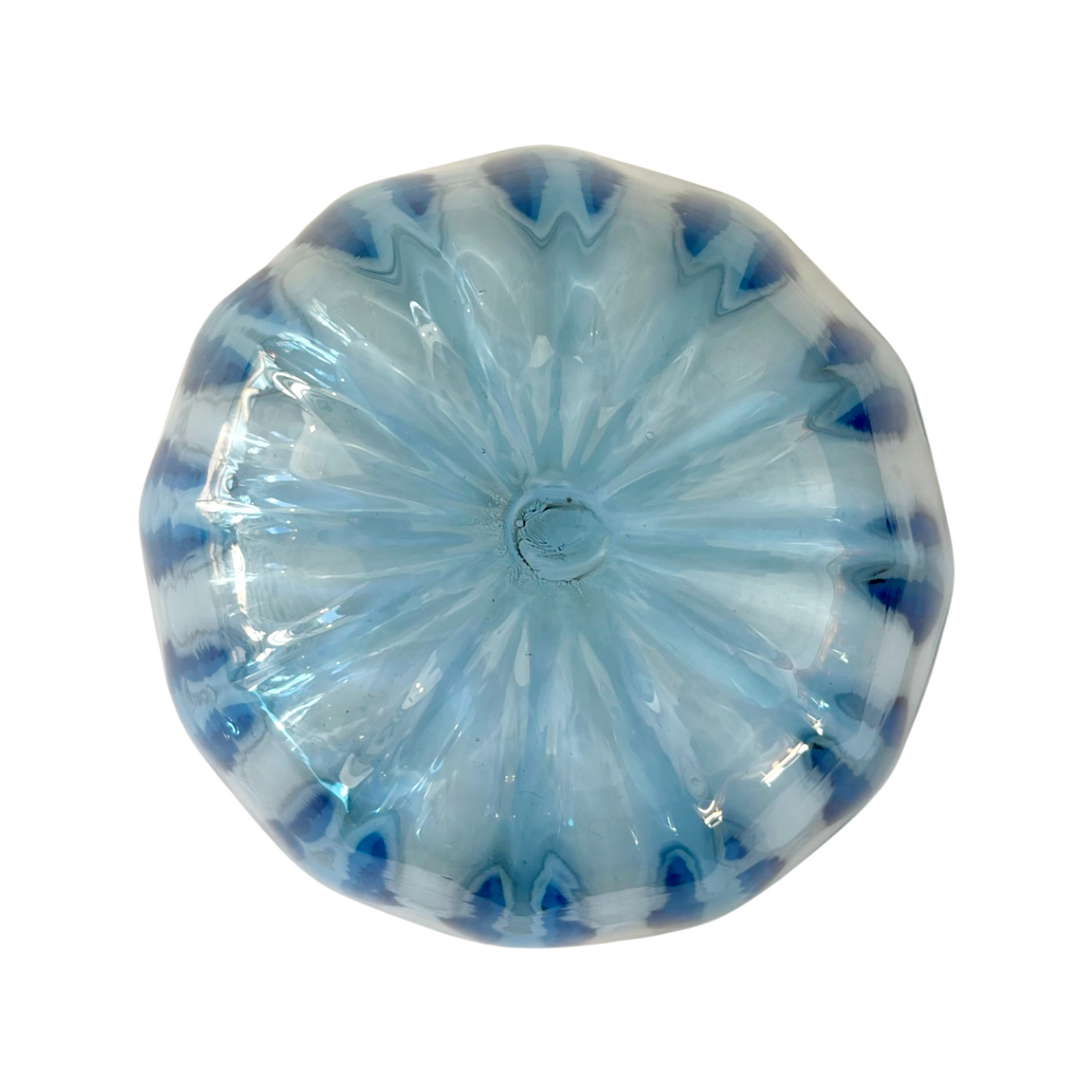 Light blue fluted glass bowl
