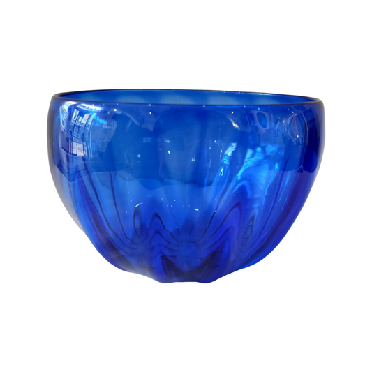 Dark blue fluted glass bowl