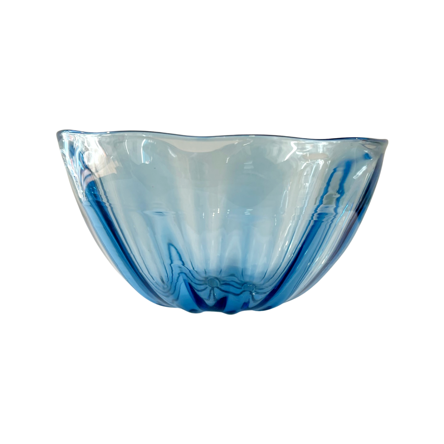 Light blue fluted glass bowl